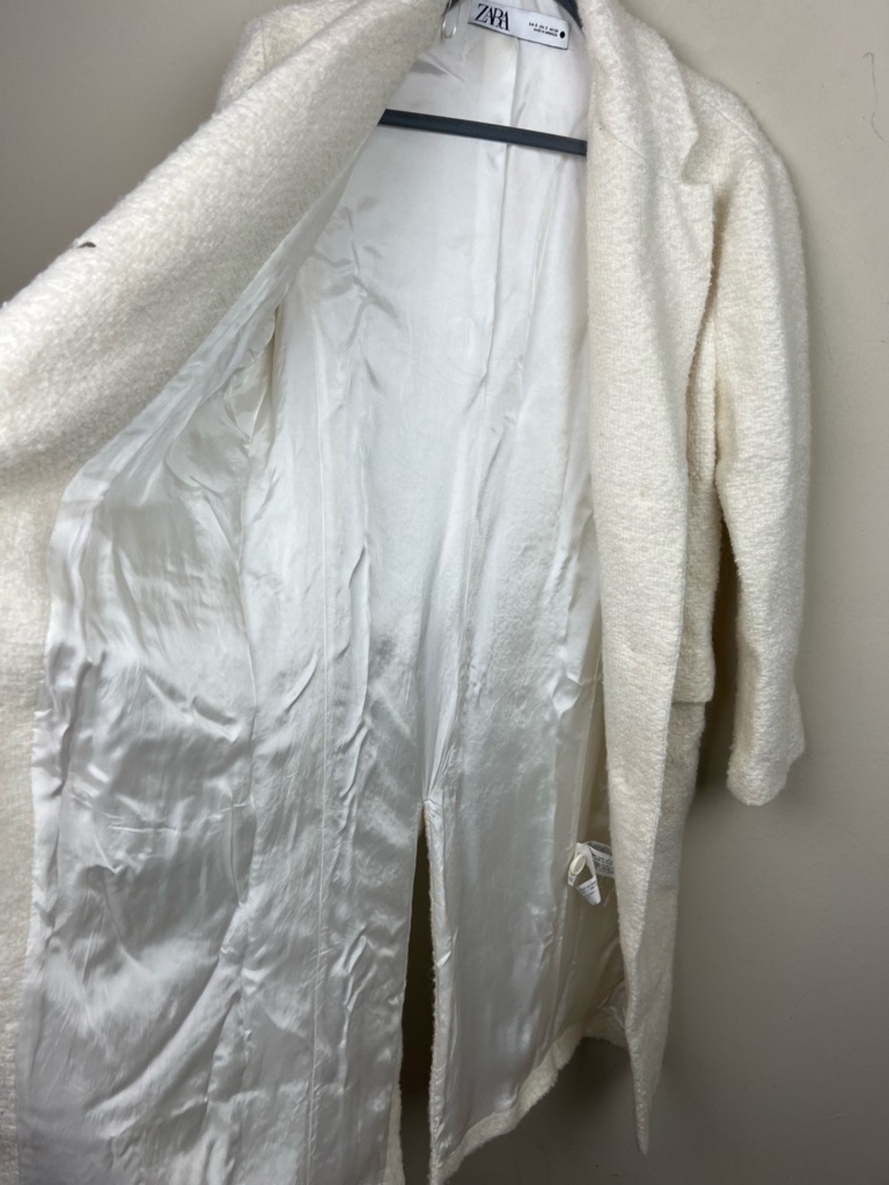 Zara Straight Cut Wool Blend Coat S Ecru Blogger Favorite - Picture 12 of 16